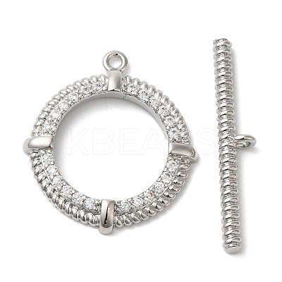 Brass Micro Pave Clear Cubic Zirconia Toggle Clasps KK-N254-79P-1