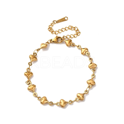304 Stainless Steel Heart Link Bracelets for Women BJEW-L706-03G-1