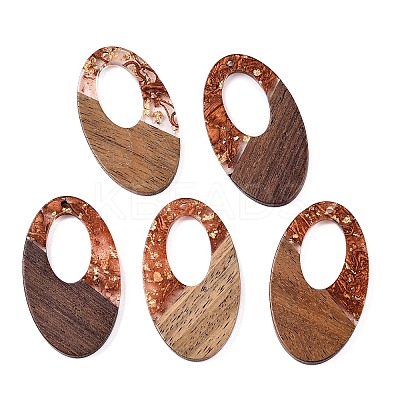Transparent Resin and Walnut Wood Pendants RESI-T057-02C-1