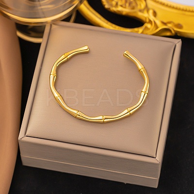 304 Stainless Steel Bamboo Joint Cuff Bangles for Women LS-BJEW-G759-09G-1