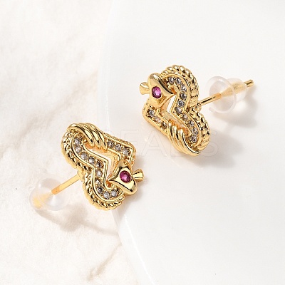 Brass Micro Pave Cubic Zirconia Heart Stud Earrings EJEW-C158-03G-1