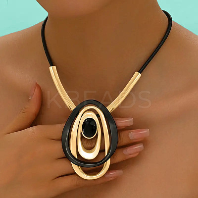 Oval Alloy & Resin Pendant Necklaces FS-WG6879B-01-1