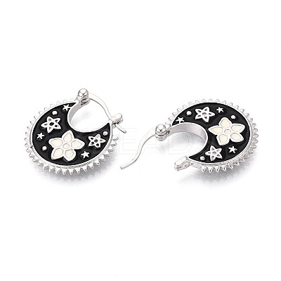 Flower Brass Enamel Hoop Earrings EJEW-Z157-02P-1
