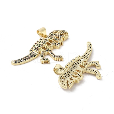 Rack Plating Dinosaur Brass Micro Pave Cubic Zirconia Pendants KK-E102-14G-1