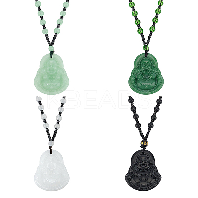 4Pcs 4 Colors Resin Imitation Gemstone Maitreya Buddha Pendant Necklaces Set NJEW-FI0001-07-1