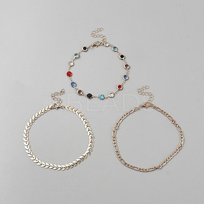 3Pcs 3 Styles Brass and Alloy Anklets Bracelet Set for Women BJEW-WH0041-28-1