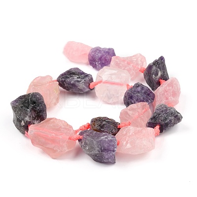 Rough Raw Natural Amethyst and Rose Quartz Beads Strands G-F595-I04-1