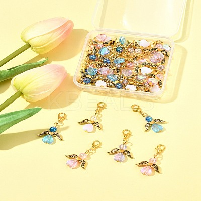 32Pcs 4 Styles Acrylic & Alloy Heart Angel Pendant Decorations HJEW-FS00040-04-1