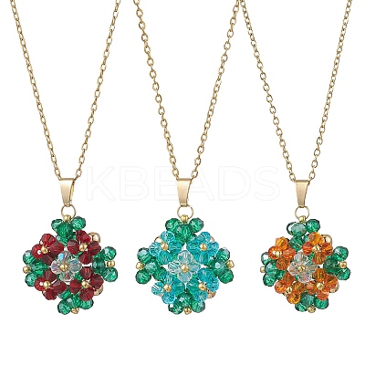 3Pcs 3 Colors Glass Seed Beaded Clover Pendant 304 Stainless Steel Cable Chain Necklaces for Women NJEW-MZ00128-1