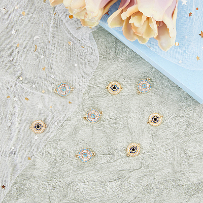8Pcs 2 Styles Brass Pave Clear & Deep Sky Blue Cubic Zirconia Connector Charms KK-DC0003-42-1