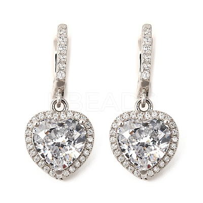 925 Sterling Silver Micro Pave Cubic Zirconia Dangle Hoop Earrings EJEW-F371-01C-01-1