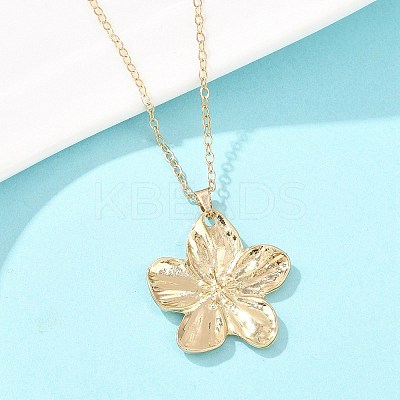 Alloy Flower Pendant with Iron Chain Necklaces for Women NJEW-A066-01G-1