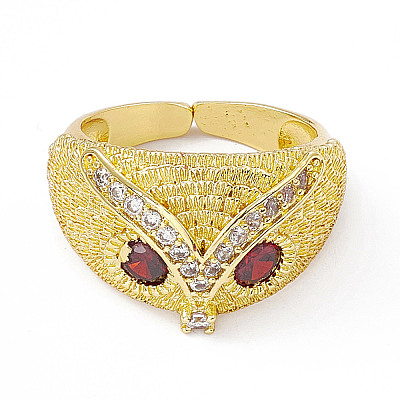 Cubic Zirconia Owl Open Cuff Rings RJEW-P079-01G-04-1