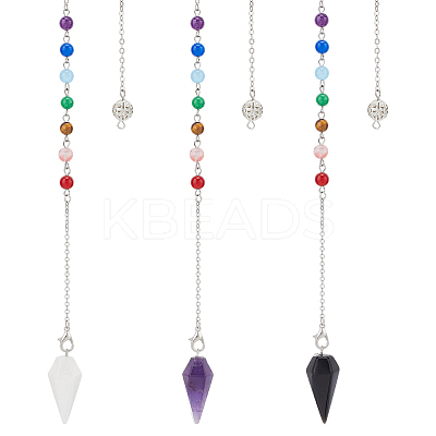 3Pcs 3 Style Natural Gemstone Hexagonal Pointed Dowsing Pendulums HJEW-GL0001-07-1