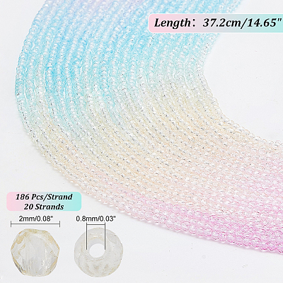 20 Strands Transparent Gradient Color Glass Beads Strands GLAA-GA0001-79B-1