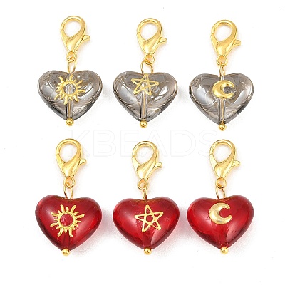 6Pcs Heart with Star Moon Sun Glass Pendant Decorations HJEW-JM03166-1