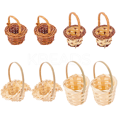 8Pcs 4 Style Mini Rattan Bamboo Baskets DJEW-FG0001-18-1