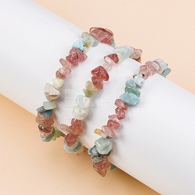 Natural Amazonite & Strawberry Quartz Chip Stretch Bracelets BJEW-JB04490-04-1