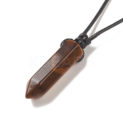 Natural Tiger Eye Bullet Pendant Necklace with Waxed Cords for Women NJEW-M196-02A-1