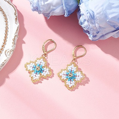 3 Pairs Handmade Glass Seed Beads Flower Leverback Earrings EJEW-MZ00578-1