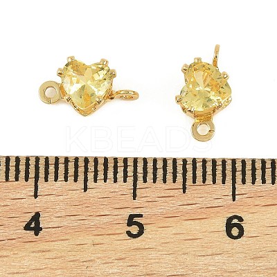 Brass Pave Cubic Zirconia Heart Connector Charms KK-P347-02G-01-1