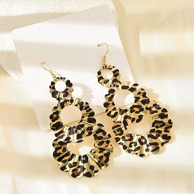 Teardrop Leopard Print Alloy Dangle Earrings for Women EJEW-K304-02G-1