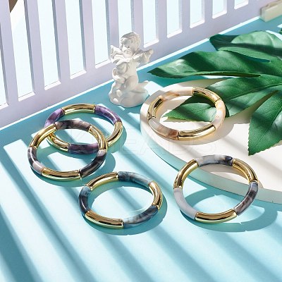 Acrylic Imitation Gemstone Curved Tube Beaded Chunky Stretch Bracelet for Women BJEW-JB07634-1