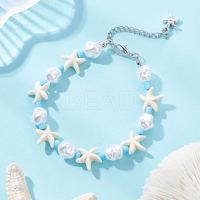 Synthetic Turquoise & Plastic Imitation Pearl & Glass Seed Bead Bracelets for Women BJEW-JB13227-1