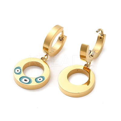 Ion Plating(IP) 304 Stainless Steel Enamel Donut with Evil Eye Dangle Hoop Earrings for Women STAS-D089-16G-1