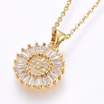 Brass Micro Pave Cubic Zirconia Initial Pendant Necklaces NJEW-H486-30G-M-1