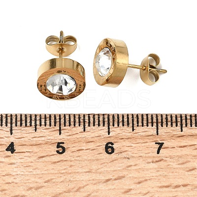 Flat Round 304 Stainless Steel & Crystal Rhinestone Stud Earrings for Women LS-EJEW-G459-02G-1