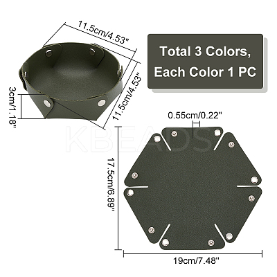 3Pcs 3 Colors PU Leather Storage Tray Box with Snap Button AJEW-WR0001-80-1