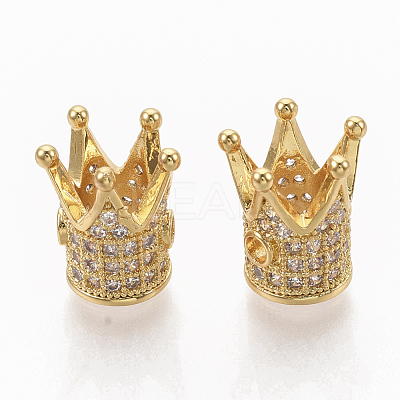 Rack Plating Brass Cubic Zirconia Beads ZIRC-S034-02G-1