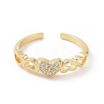 Clear Cubic Zirconia Heart Open Cuff Ring RJEW-E072-22G-1