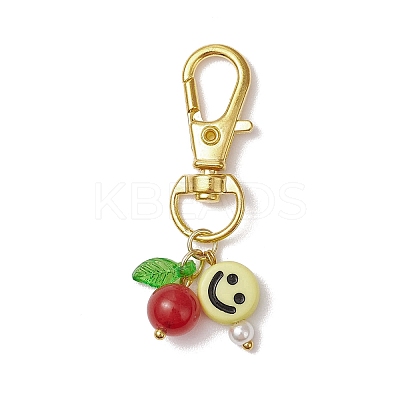 6Pcs Smiling Face Acrylic & Natural Lemon Jade & Quartz & Amethyst & Rose Quartz & Quartz Crystal & Dyed Malaysia Jade Pendant Decorations HJEW-JM03151-1