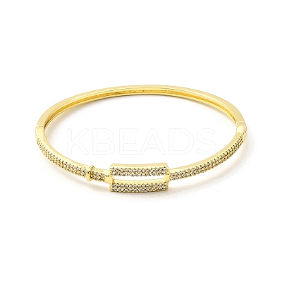 Clear Cubic Zirconia Hollow Out Rectangle Hinged Bangle BJEW-G659-03G-1