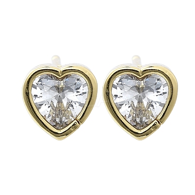 Brass Micro Pave Clear Cubic Zirconia Stud Earrings for Women EJEW-F363-02G-1