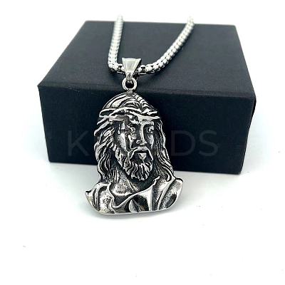 Religion 304 Stainless Steel Jesus Head Pendant Necklaces for Men Women ZK3713-1