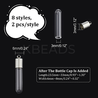 16 Sets 8 Style Transparent Glass Bottle Pendants GLAA-AR0001-26-1