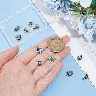 12Pcs 6 Styles Paua Shell Connector Charms FIND-FH0007-96G-1