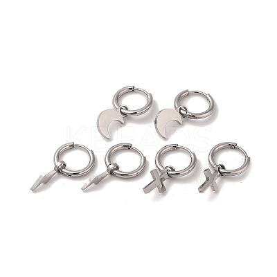 Non-Tarnish 3 Pairs 3 Styles 304 Stainless Steel Hoop Dangle Earrings for Women EJEW-K279-09A-P-1