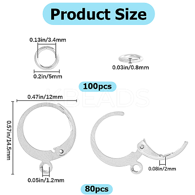 80Pcs 304 Stainless Steel Leverback Earring Findings STAS-SP0001-15-1