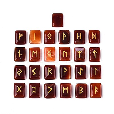 25Pcs Rectangle Natural Carnelian Rune Stones with Elder Futhark Alphabet Engraved G-T142-34-1