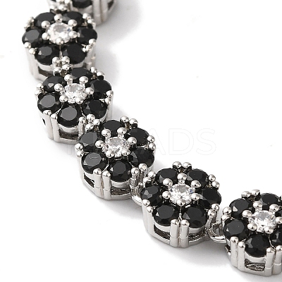 Rack Plating Brass Pave Cubic Zirconia Flower Link Necklaces for Women NJEW-B108-01P-04-1