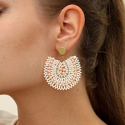 Bohemian Style Fan Glass Seed Beaded Dangle Stud Earrings for Women LS3119-1-1