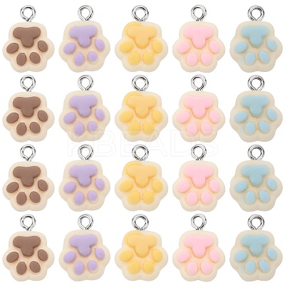 30Pcs 5 Colors Opaque Resin Paw Print Pendants CRES-SC0002-69-1