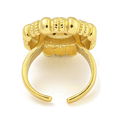 Rack Plated Brass Micro Pave Cubic Zirconia Flower Open Cuff Rings for Women RJEW-Z042-02G-01-1