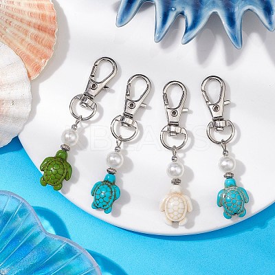 Sea Turtle Synthetic Howlite & Turquoise Pendant Decorations HJEW-JM02381-1