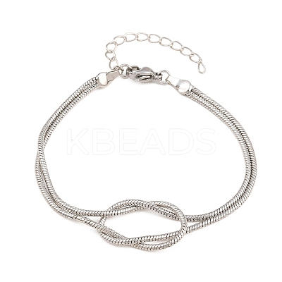 Brass Round Snake Chain Knot 2-Strand Bracelets for Women KK-CBA68DA-17C-P-1