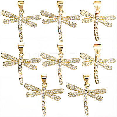 8 Pcs Brass Micro Pave Clear Cubic Zirconia Pendants KK-BBC0021-82-1
